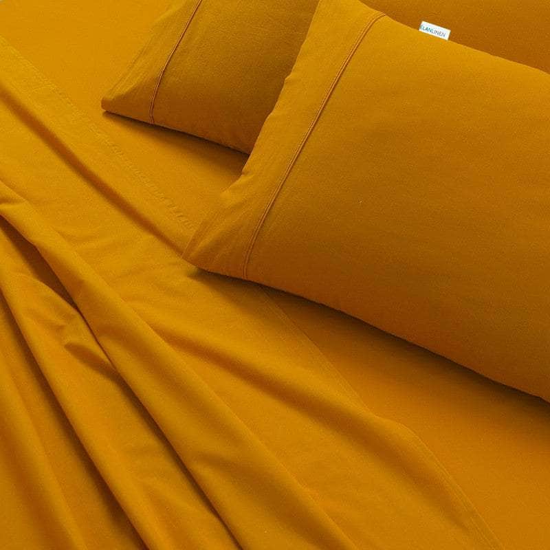 100% Egyptian Cotton Vintage Washed 500Tc Mustard Double Bed Sheets Set