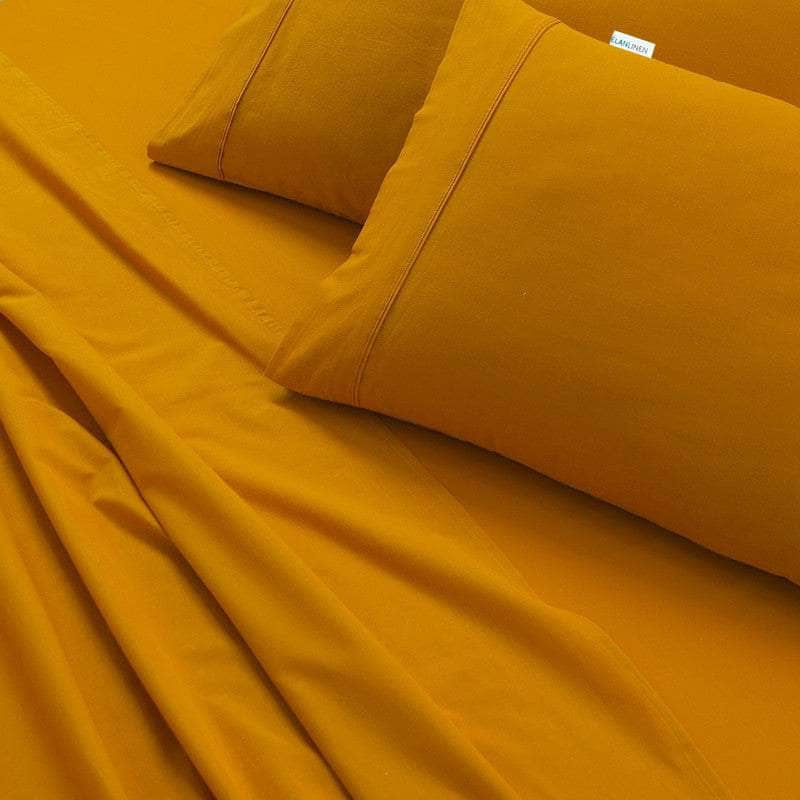 100% Egyptian Cotton Vintage Washed 500TC Mustard King Single Bed Sheets Set