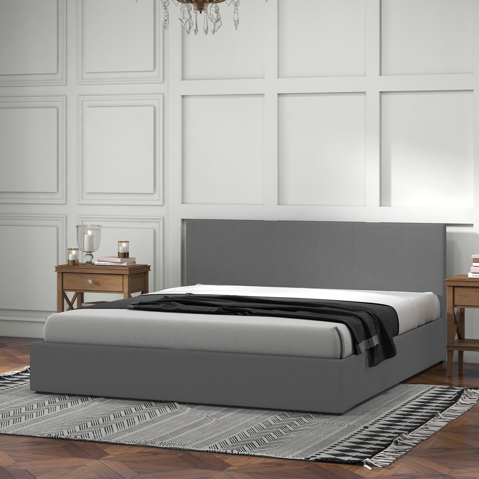 Gas Lift Storage Bed with Headboard Grey Double
