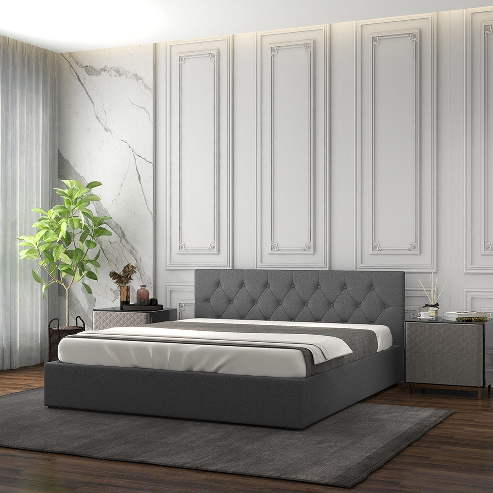 Grey Gas Lift Bed Frame Double 200x102x87.5cm