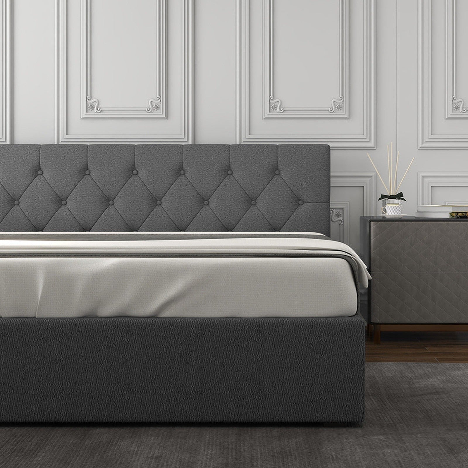 Grey Gas Lift Bed Frame Double 200x102x87.5cm