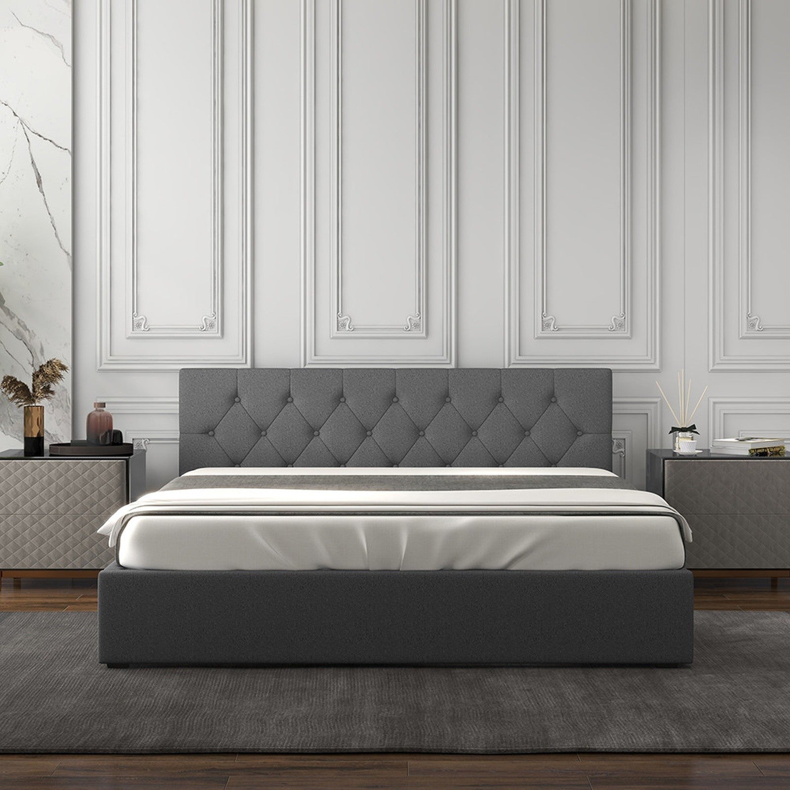 Grey Gas Lift Bed Frame Double 200x102x87.5cm