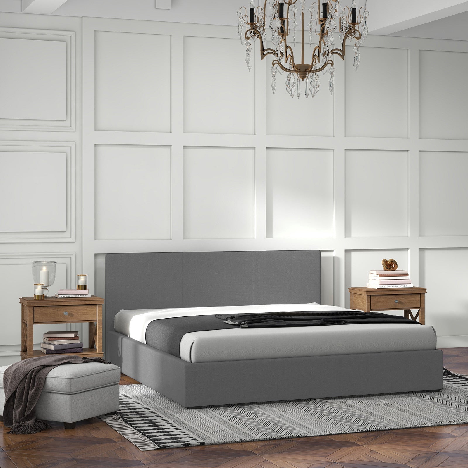 Single Bed Frame With Headboard Grey For Bedroom Modern Design