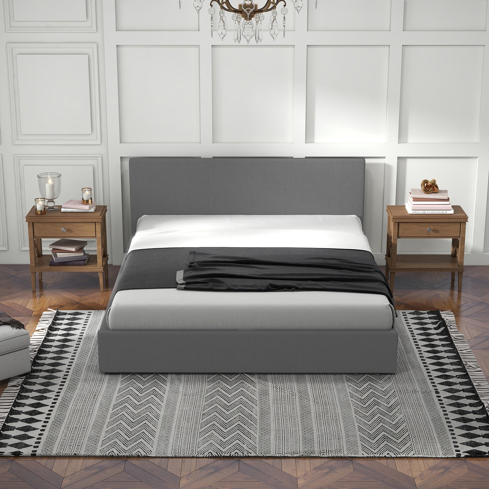 Single Bed Frame With Headboard Grey For Bedroom Modern Design
