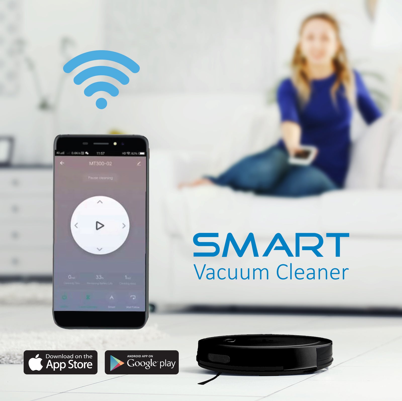 Genie Smart Robotic Vacuum Cleaner Auto Suction Mop App Control Black