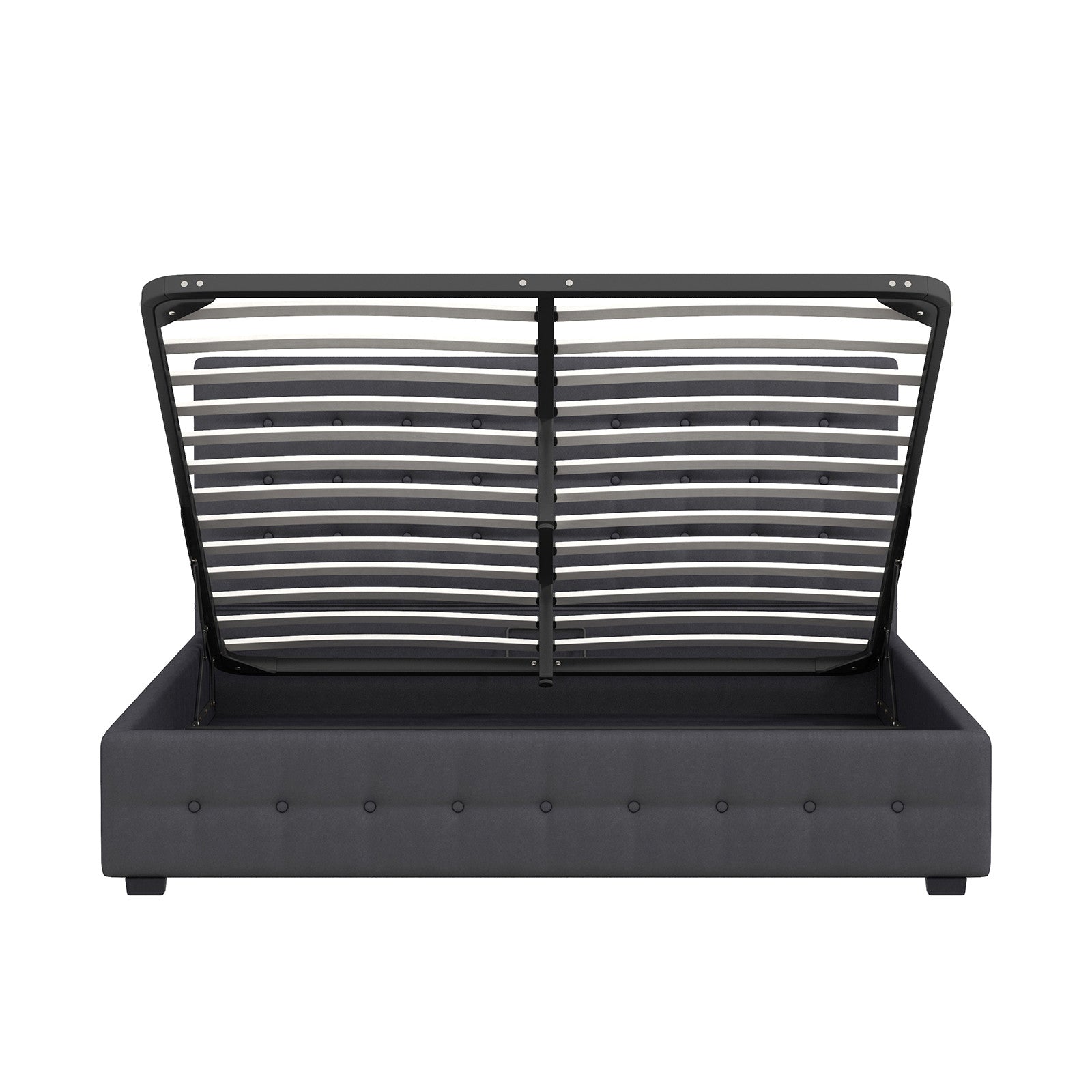 King Single Gas Lift Bed With Storage Upholstered Dark Grey Frame
