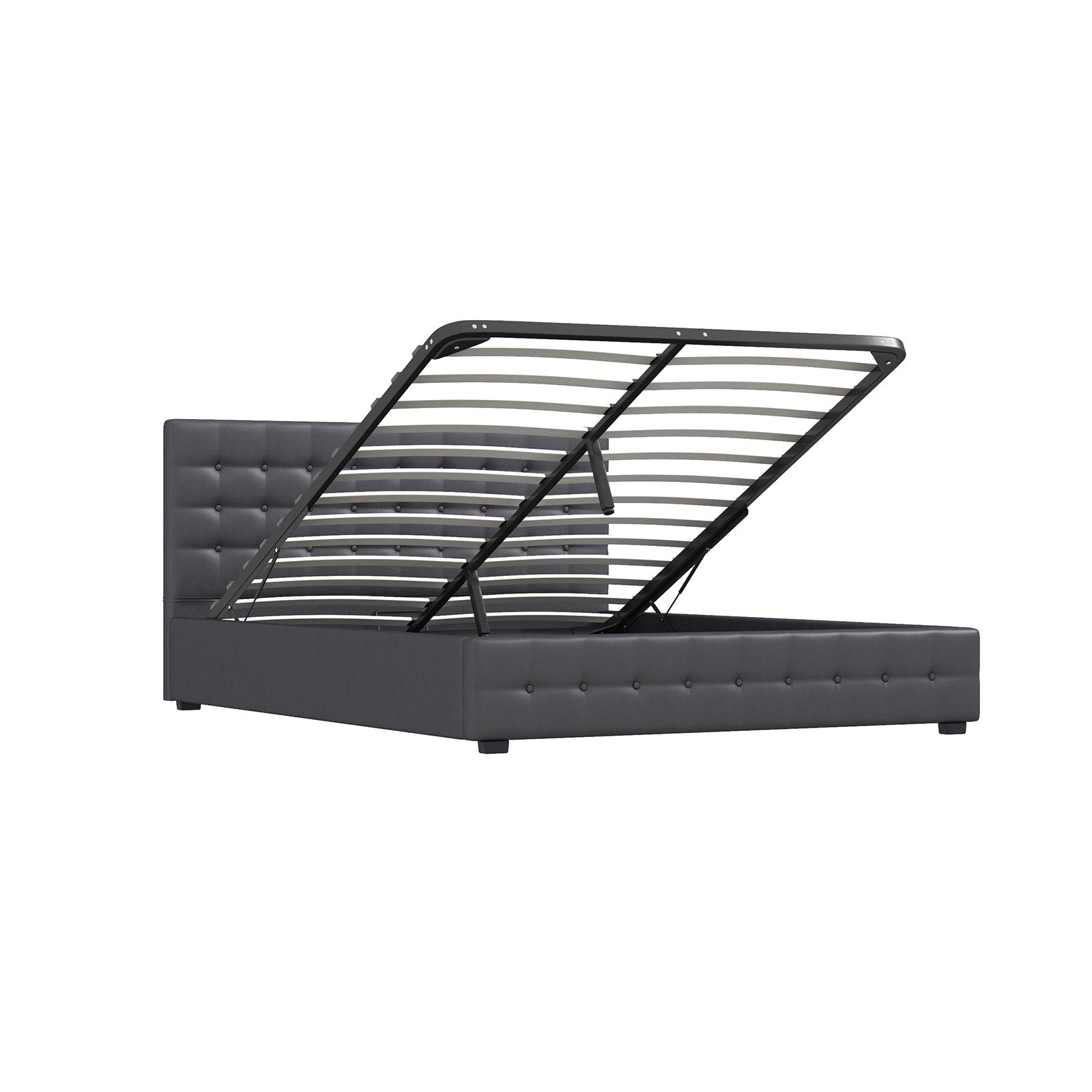 Modern style Luxury Gas Lift Bed Frame with Headboard- Dark Grey