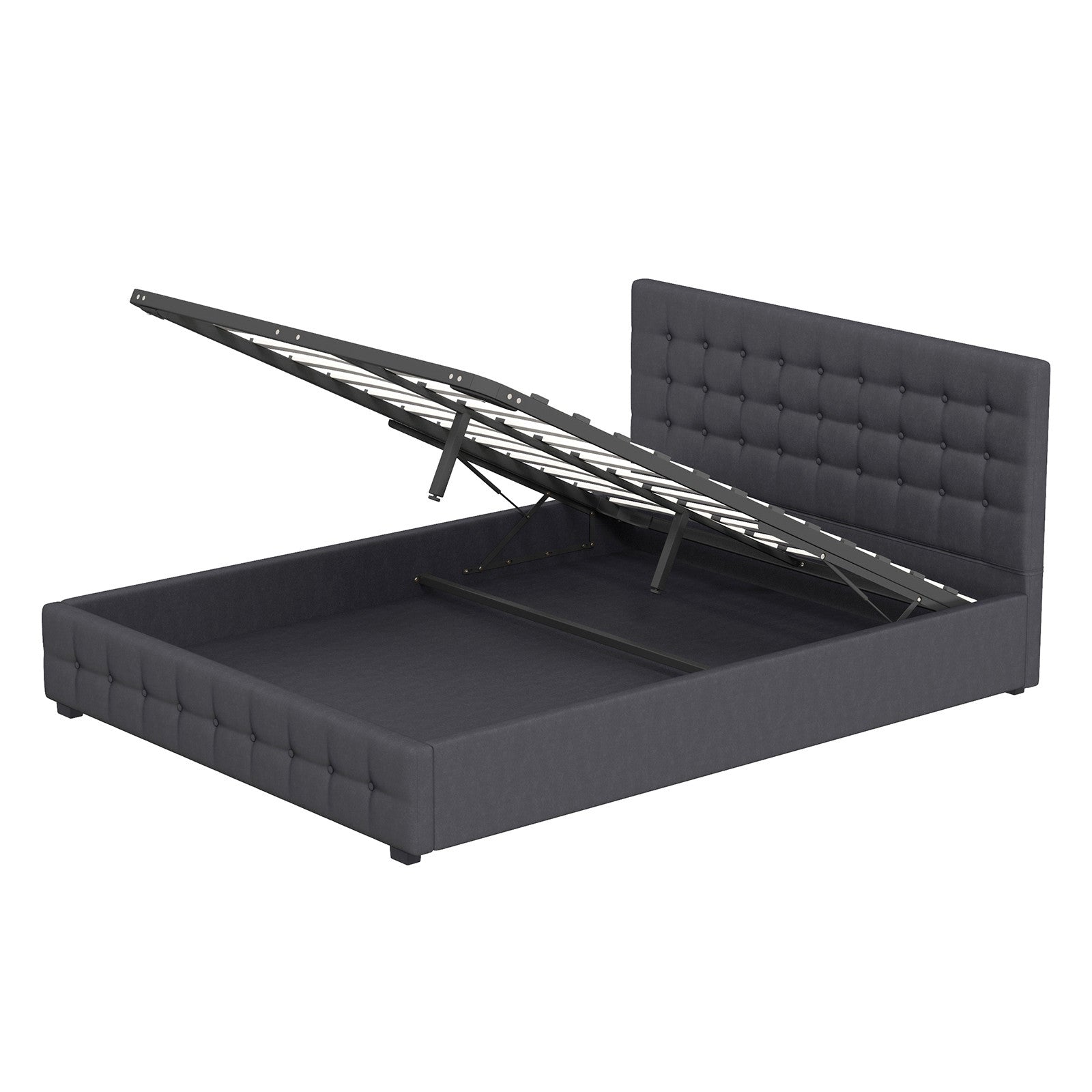 Modern style Luxury Gas Lift Bed Frame with Headboard- Dark Grey
