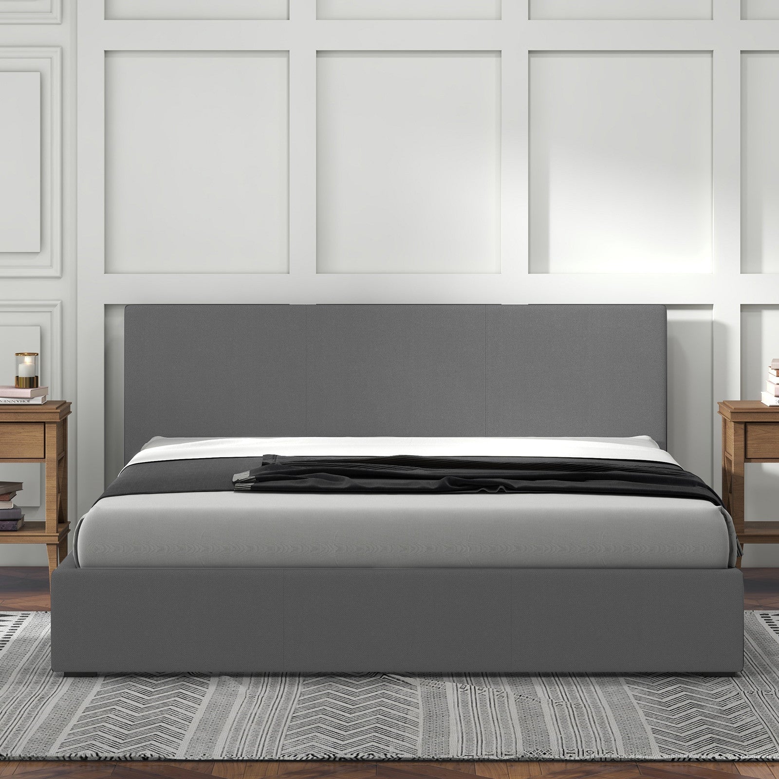 Luxury Gas Lift Storage Bed with Headboard Upholstered Grey King Single