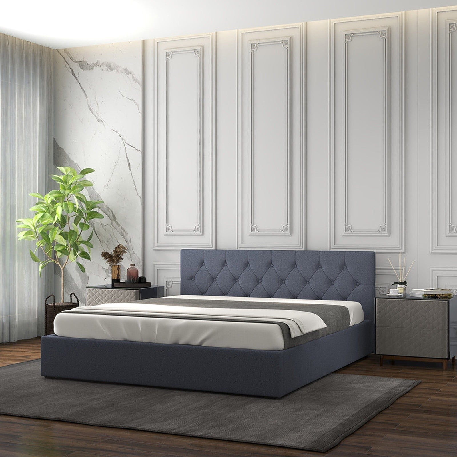Luxury Gas Lift Storage Bed with Upholstered Headboard Single-Charcoal