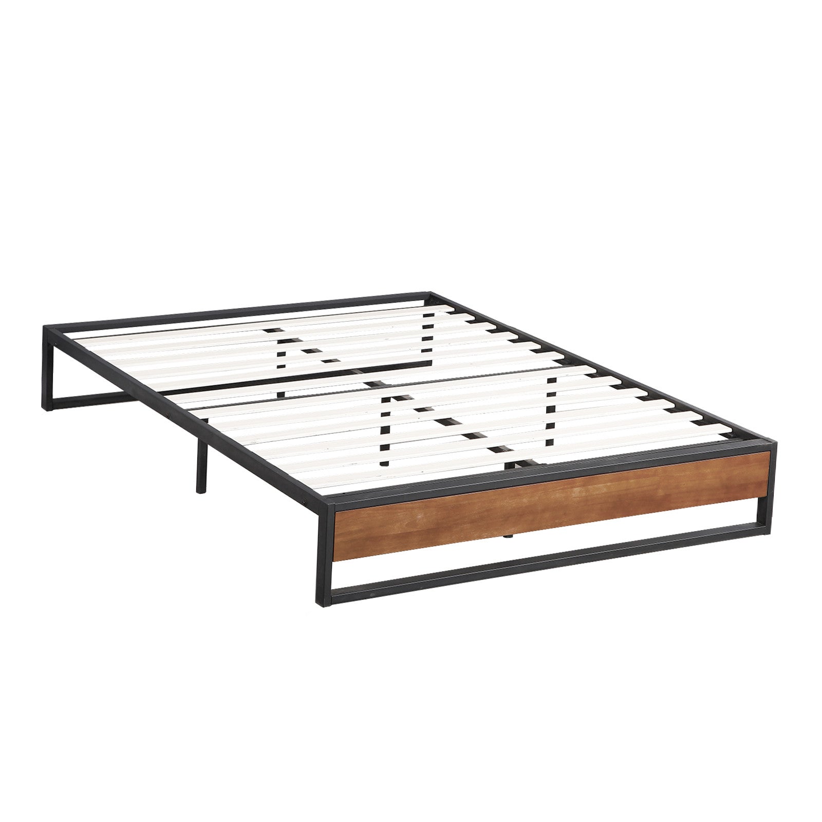Single Metal and Wood Bed Base With Slatted Support Frame