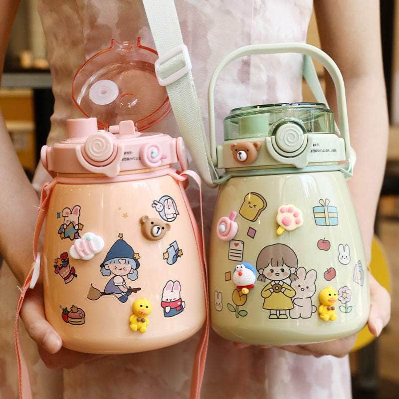 1000Ml Large Water Bottle Stainless Steel Straw Water Jug With Free Sticker Packs