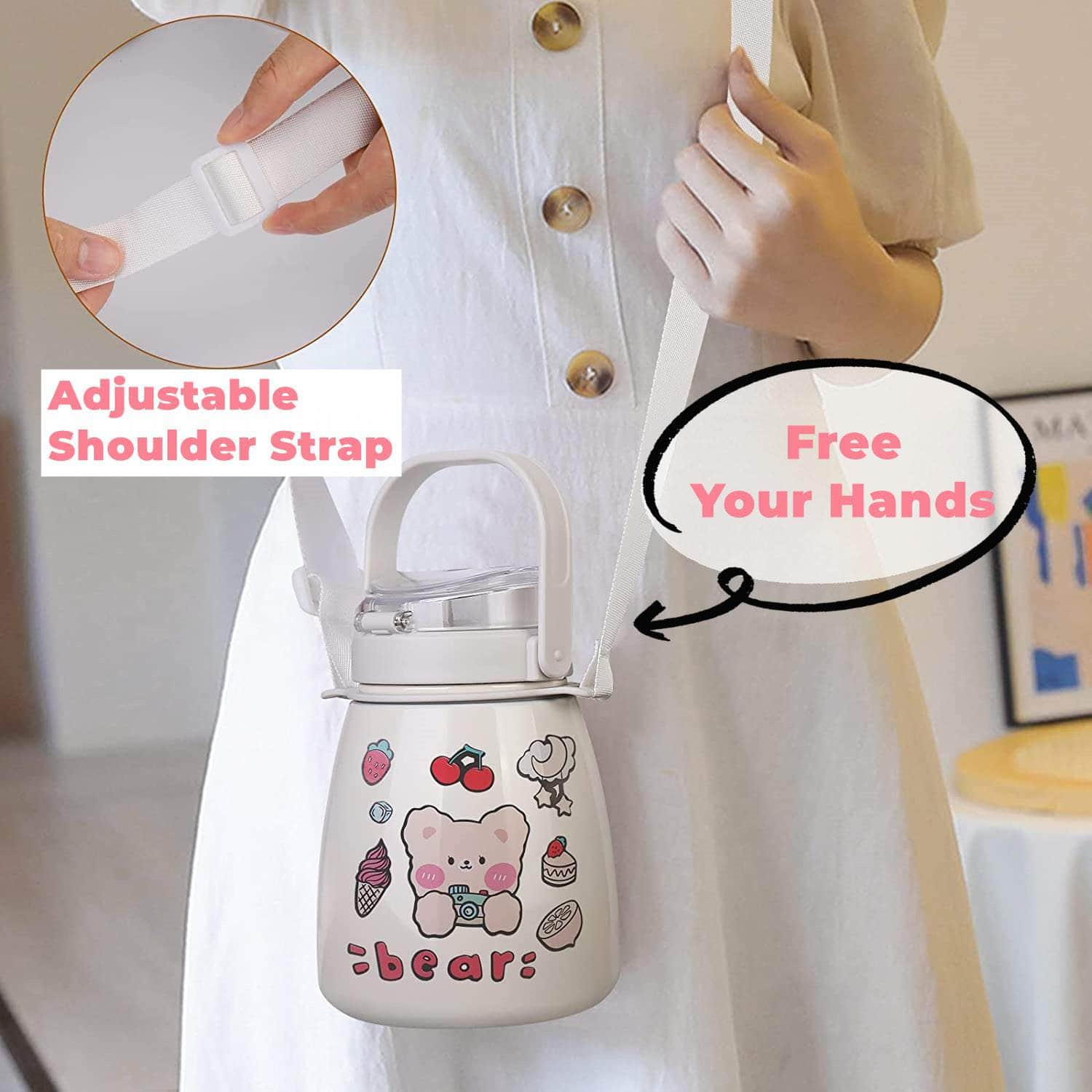 1000Ml Large Water Bottle Stainless Steel Straw Water Jug With Free Sticker Packs