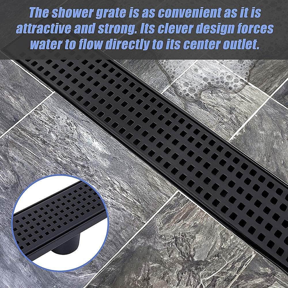 1000Mm Black Grate Shower Drain Square Pattern
