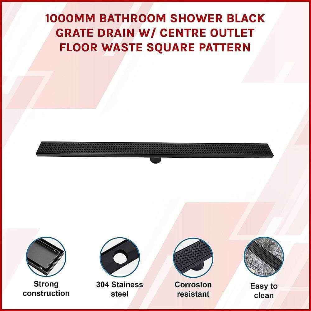 1000Mm Black Grate Shower Drain Square Pattern