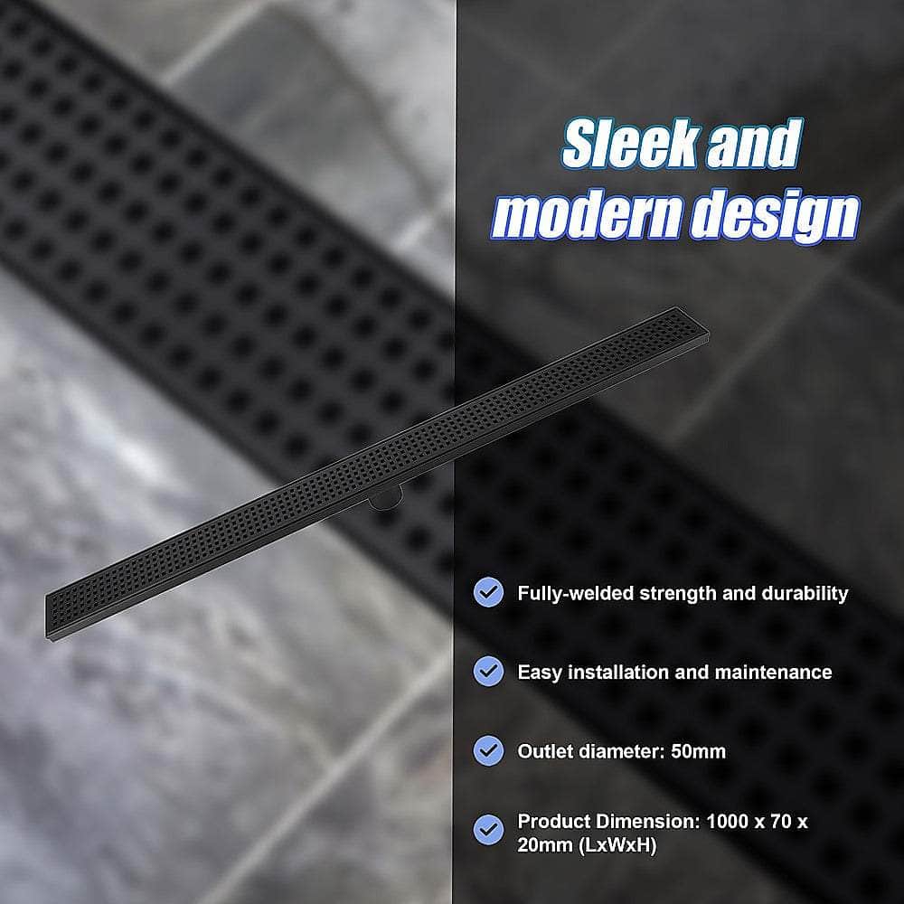 1000Mm Black Grate Shower Drain Square Pattern