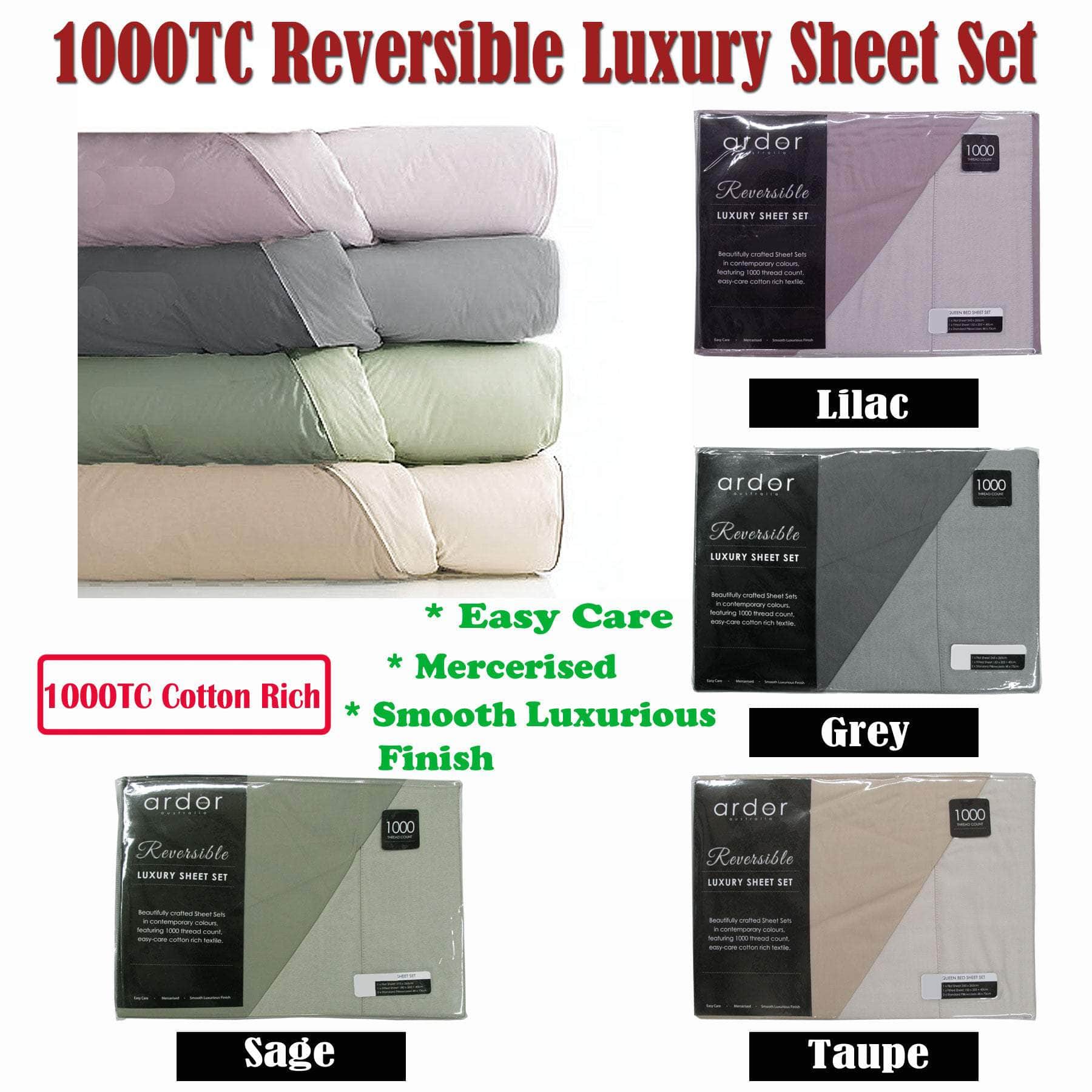 1000TC Cotton Rich Reversible Sheet Set Sage KING