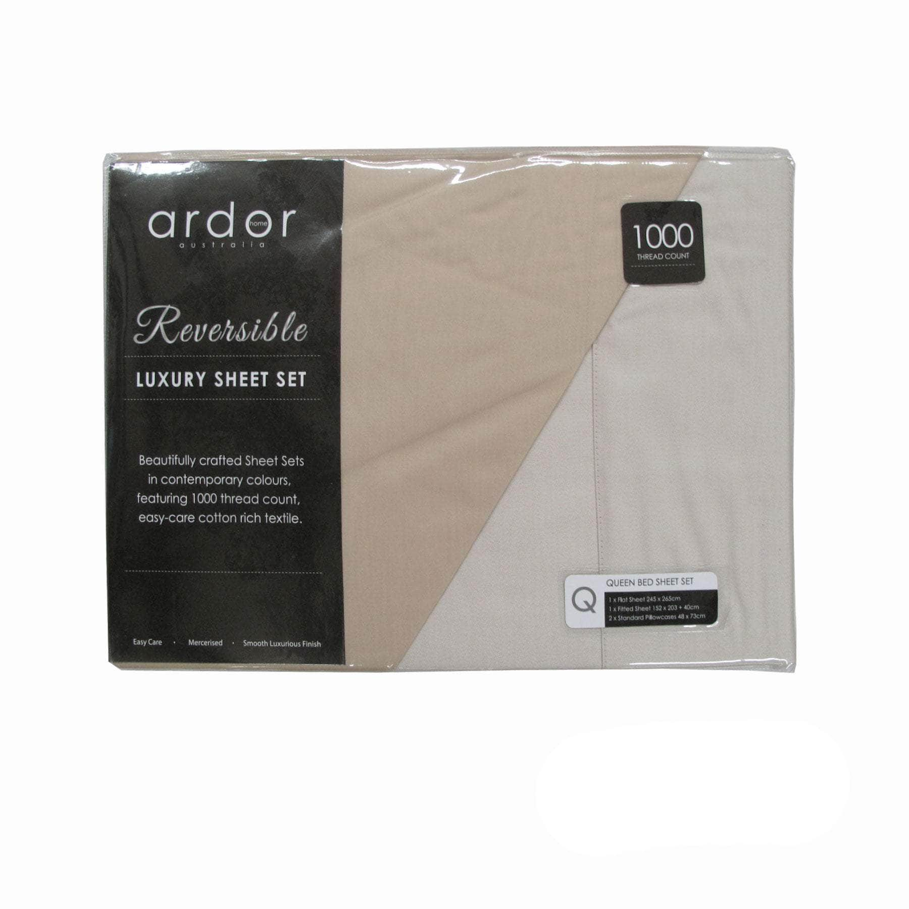 1000TC Cotton Rich Reversible Sheet Set Taupe KING