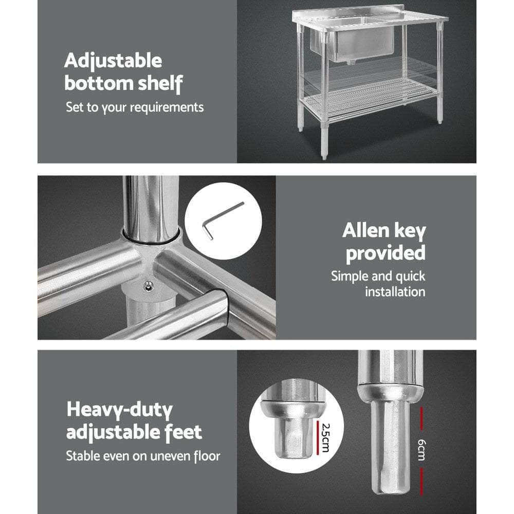 100X60Cm Stainless Steel Sink Bench Kitchen 304