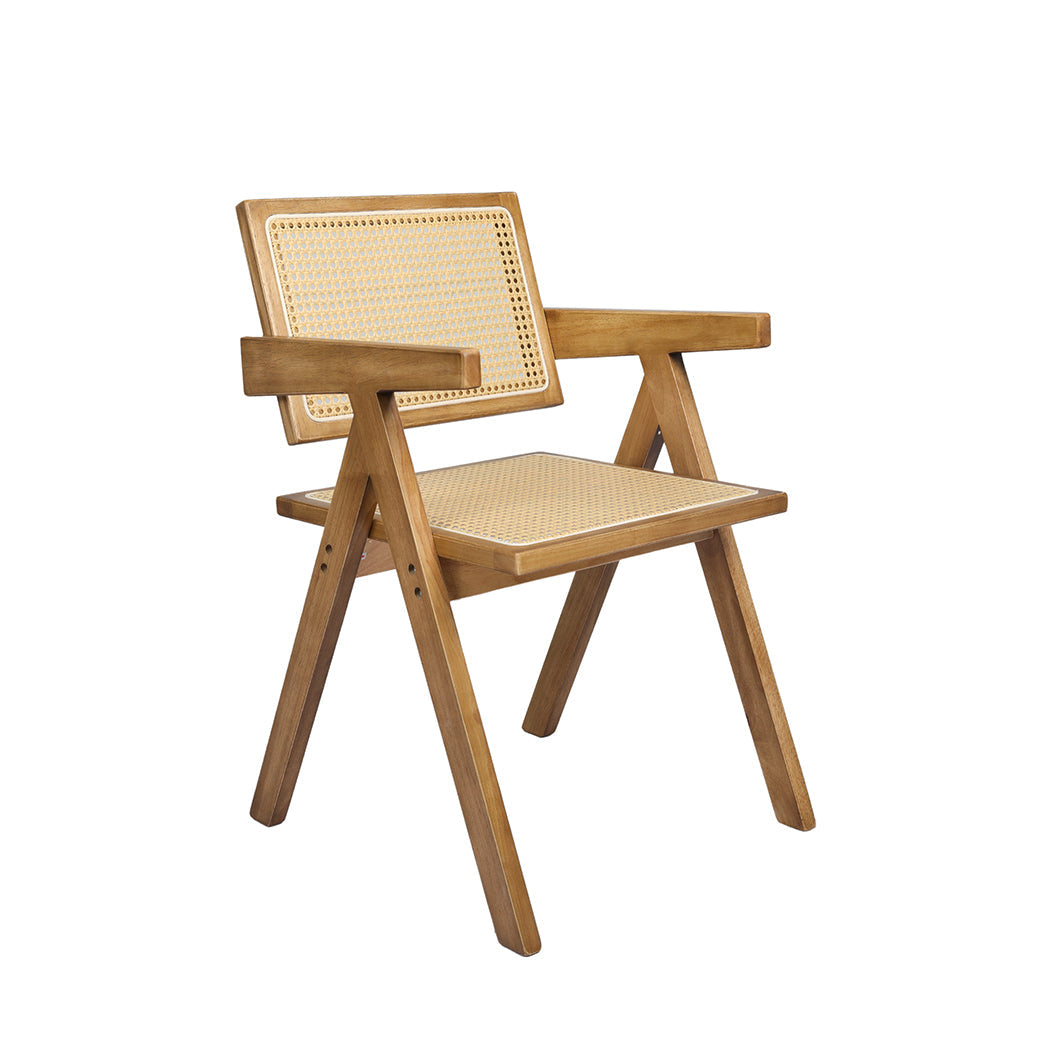 Natural colour - Functional 1x Dining Chair Solid Wood Rattan Natural  High Back