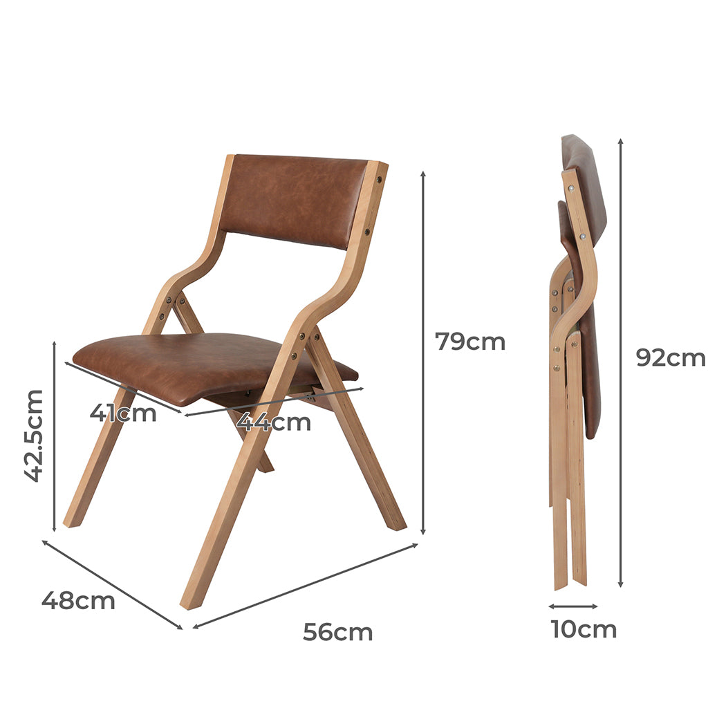 Elegant 6x Dining Chairs Foldable PU Tan  Wood Finish Classic