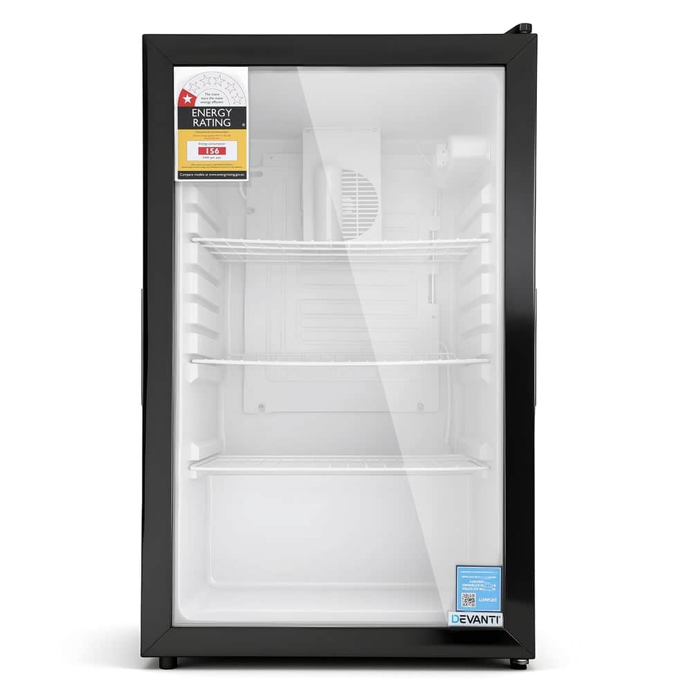105L Bar Fridge Glass Door Mini Fridge Countertop Cooler Black King