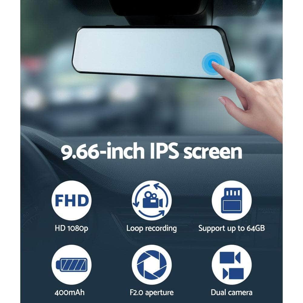 1080P Dash Camera 9.66" Front Rear View