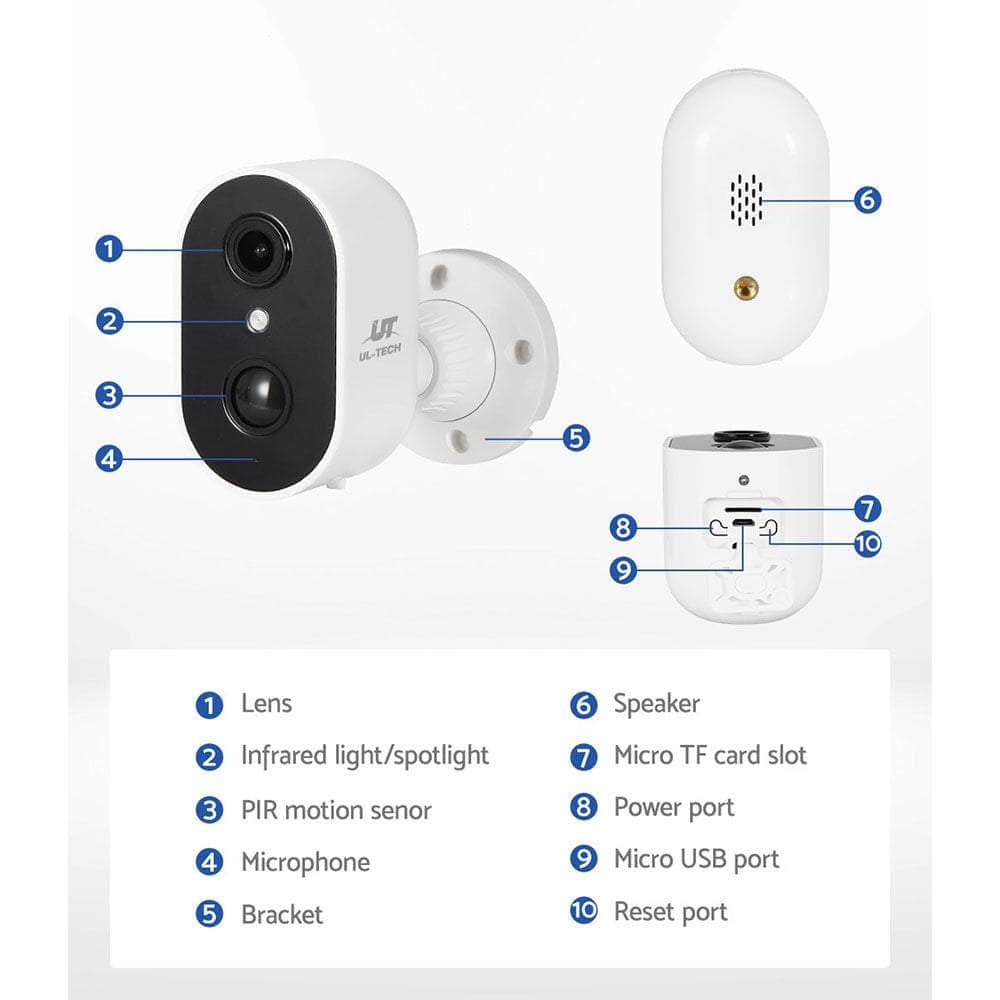 1080P Wireless Security Ip Camera Rechargeable Outdoor Cctv Solar Panel