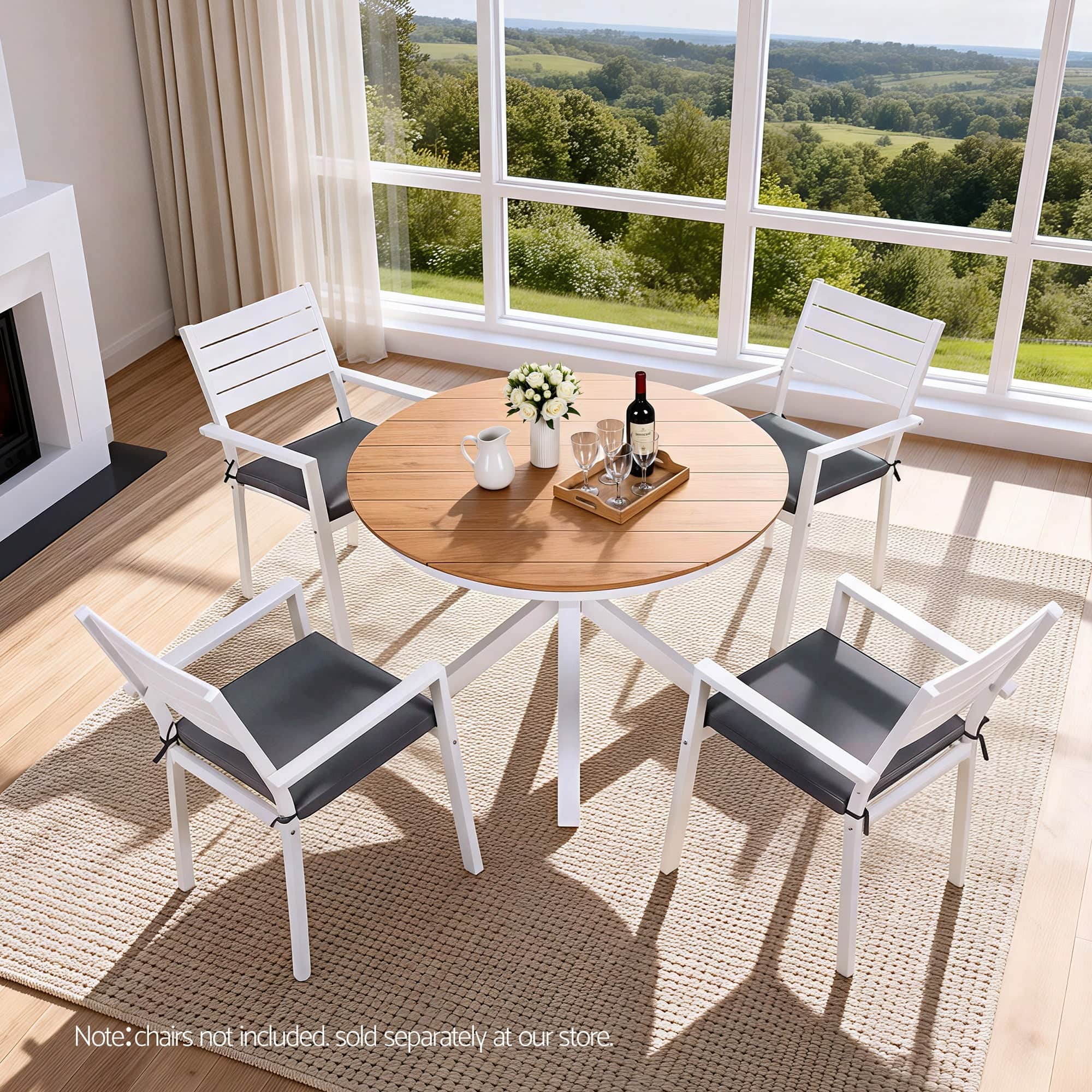 108CM Outdoor Dining Table Aluminum Frame WPC Top Patio Furniture Round