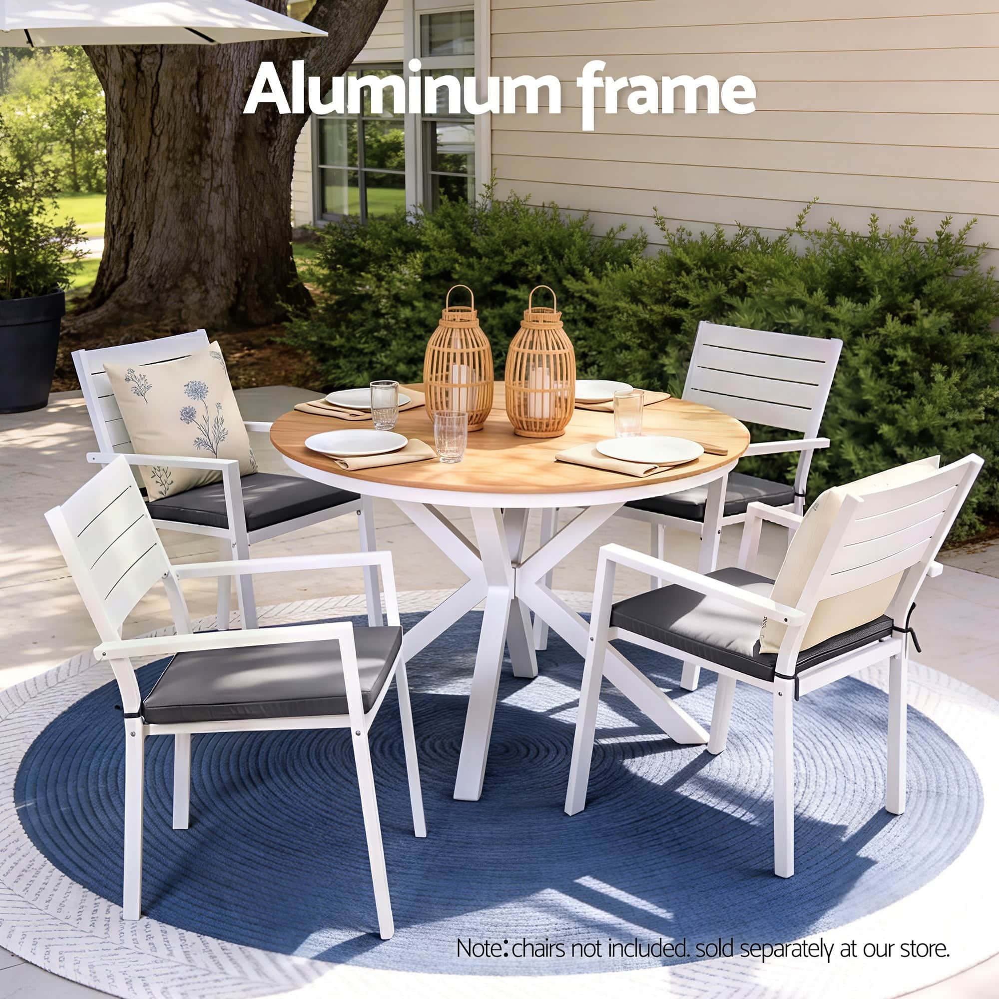 108CM Outdoor Dining Table Aluminum Frame WPC Top Patio Furniture Round