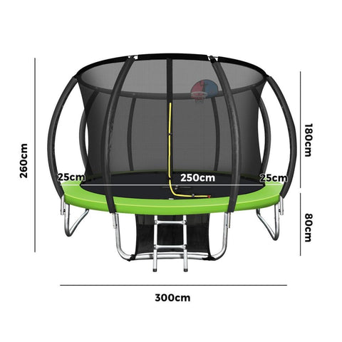 10FT Round Spring Trampoline with Safety Net Enclosure and Basketball Set - Green