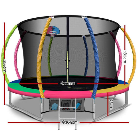 10FT Trampoline Round Trampolines With Basketball  Multi-coloured