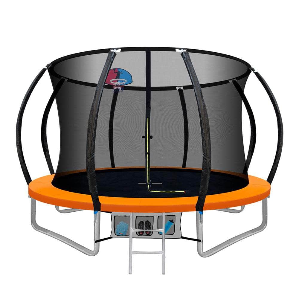10FT Trampoline Round Trampolines With Basketball  Orange