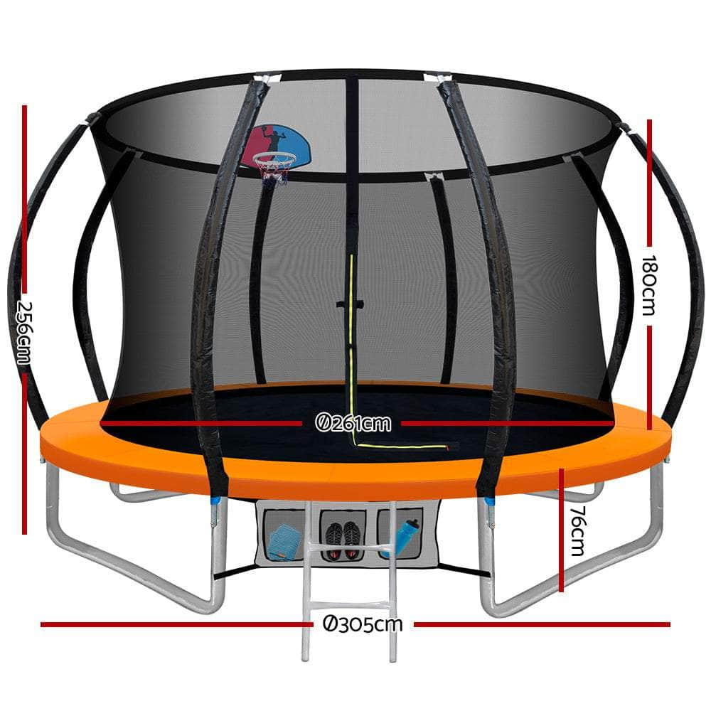 10FT Trampoline Round Trampolines With Basketball  Orange