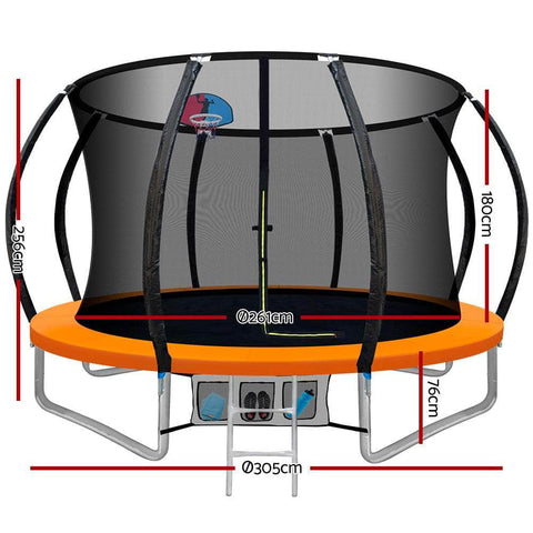 10Ft Trampoline For Kids W/ Ladder Enclosure Safety Net Rebounder Orange