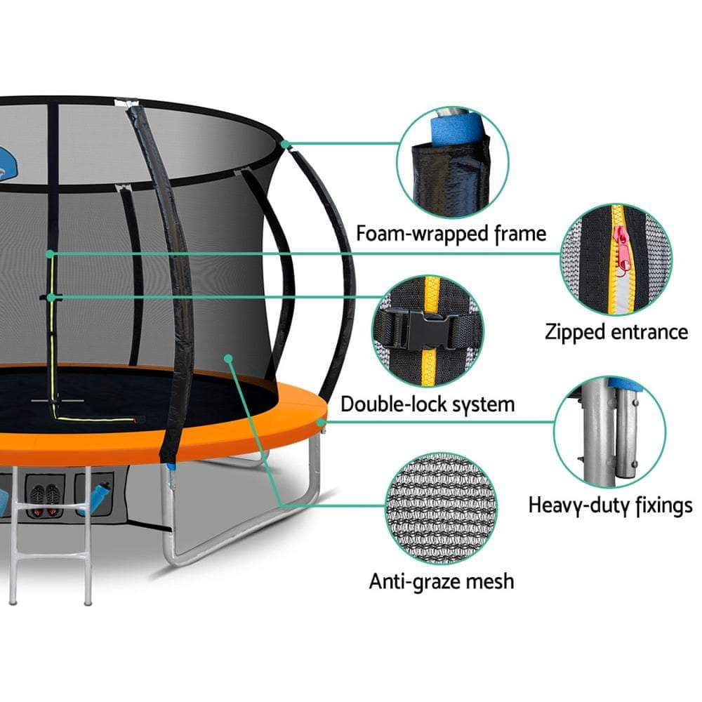 10FT Trampoline Round Trampolines With Basketball  Orange