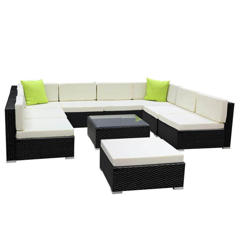 10-Piece Outdoor Sofa Set Wicker Couch Lounge Setting Cover