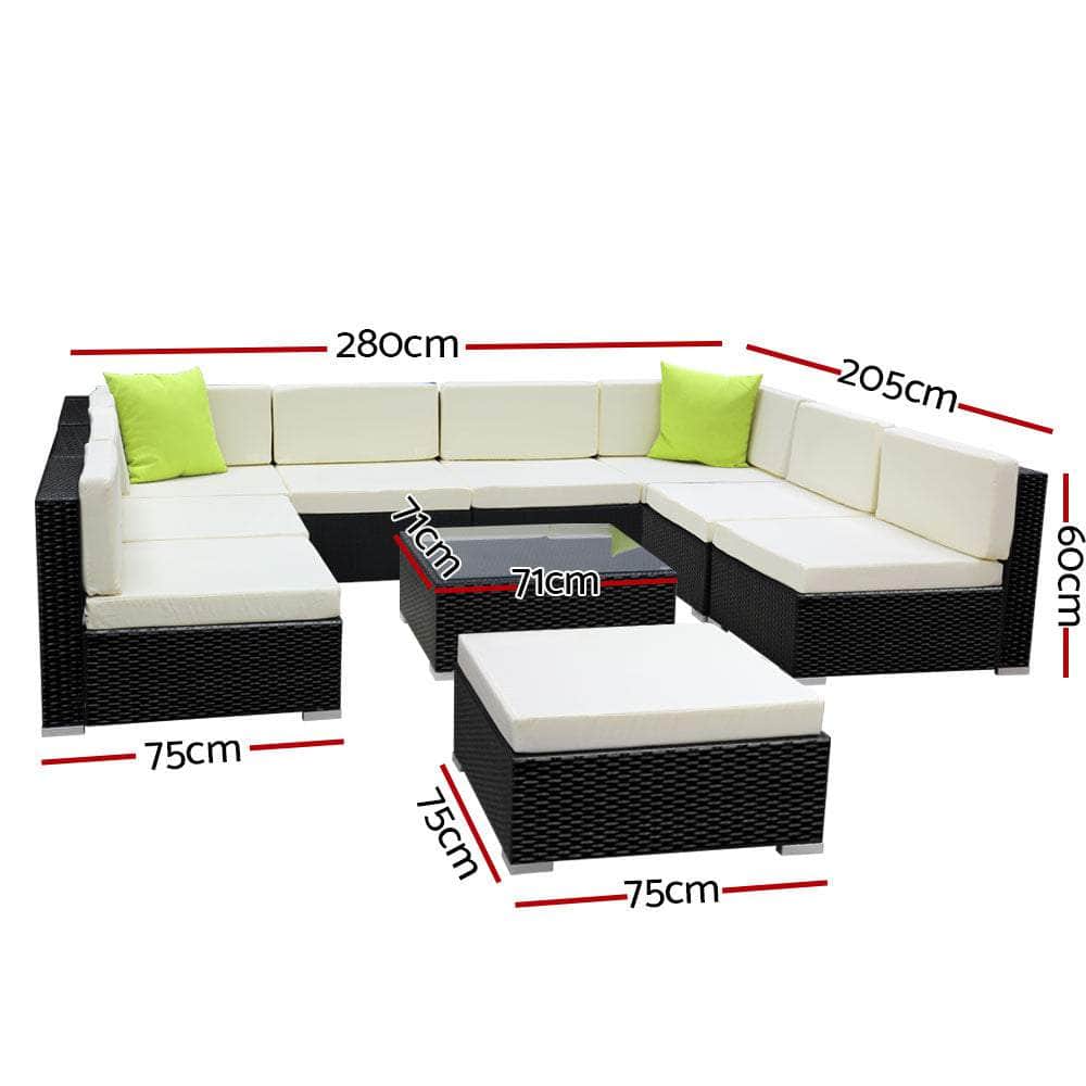 10PC Sofa Set with Storage Cover Outdoor Furniture Wicker