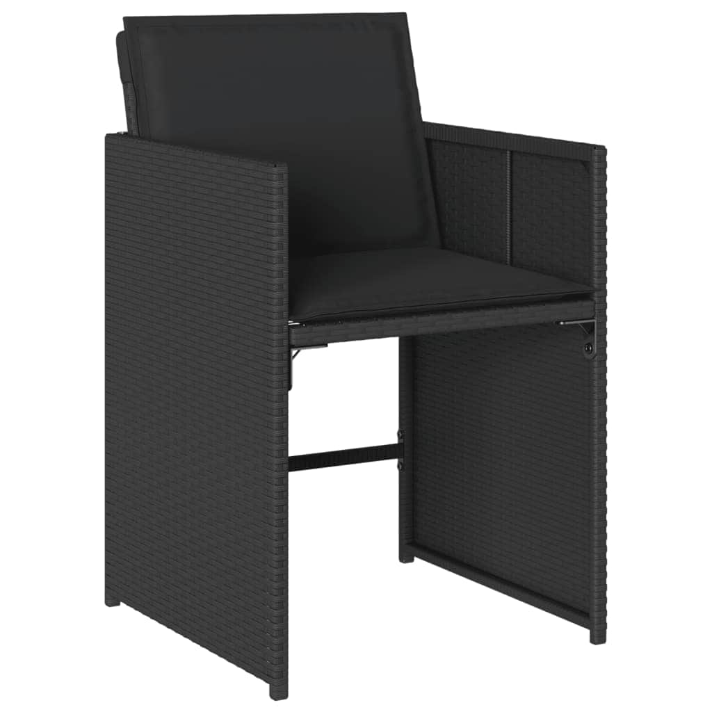 11-Piece Black Poly Rattan Dining Set with Plush Cushions for Outdoor Dining