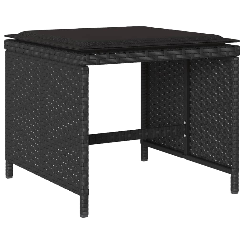 11-Piece Black Poly Rattan Dining Set with Plush Cushions for Outdoor Dining