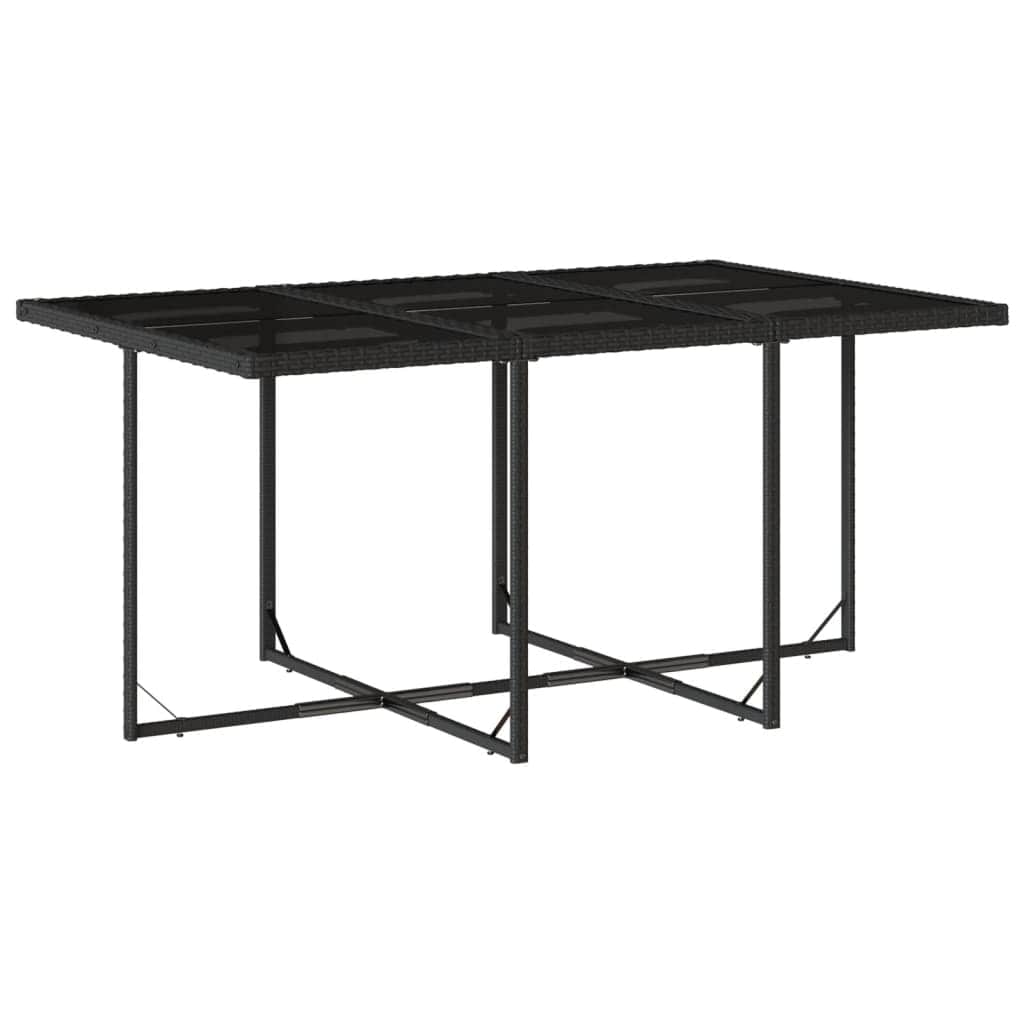 11-Piece Black Poly Rattan Garden Dining Set with Plush Cushions