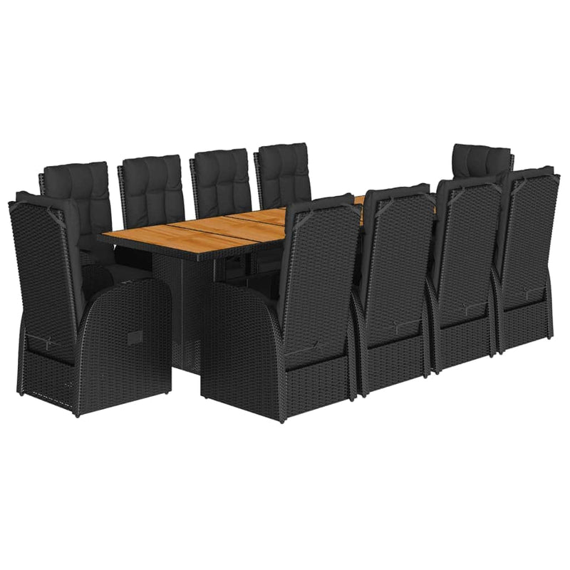11 Piece Garden Dining Set with Cushions Black Poly Rattan | Outdoor Outdoor Furniture Sets