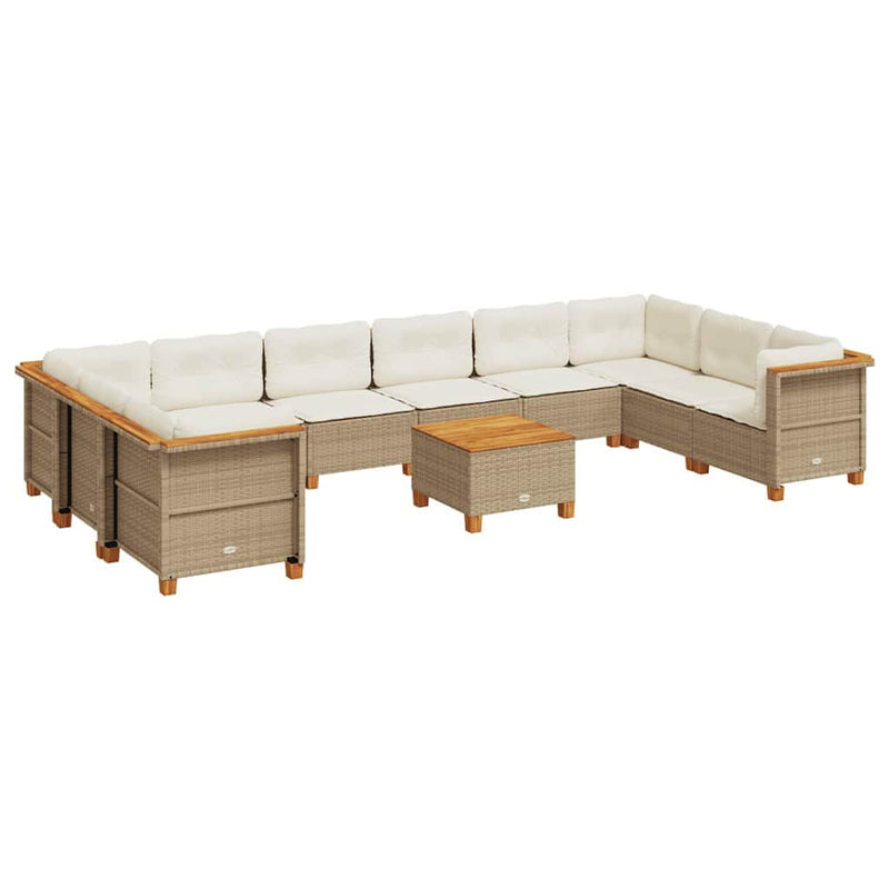 Beige colour - 11 Piece Garden Sofa Set with Cushions Beige Poly Rattan