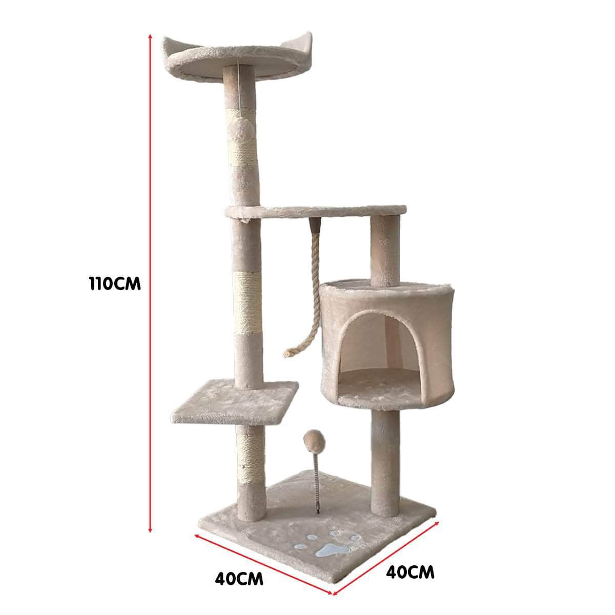 110cm Cat Tree Scratching Post - Beige/Dark Grey/Silver Grey
