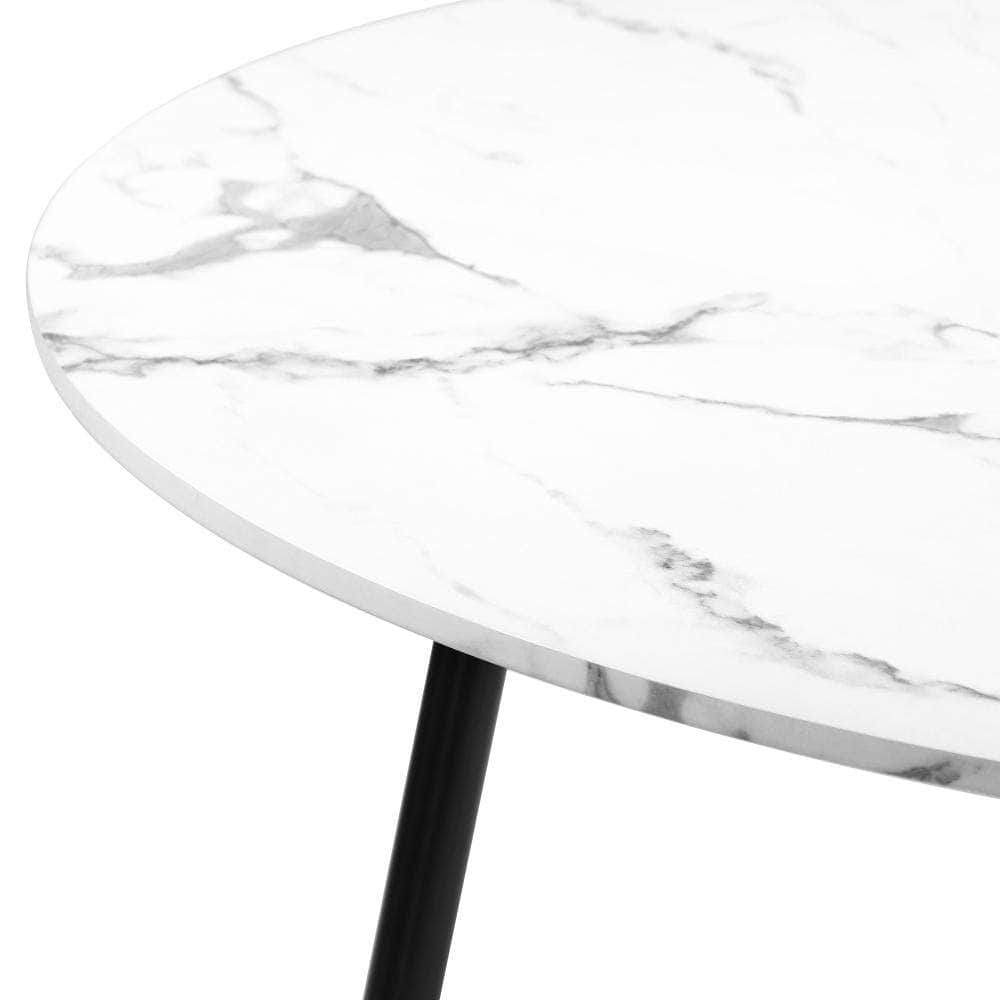 110cm Dining Table Round Wooden Table With Marble Effect Metal Legs WH