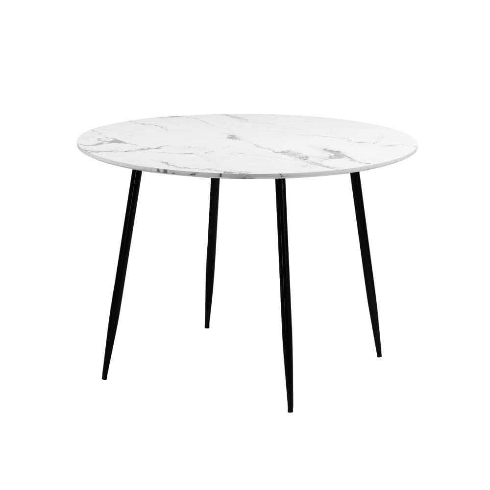 110cm Dining Table Round Wooden Table With Marble Effect Metal Legs WH