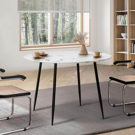 110cm Dining Table Round Wooden Table With Marble Effect