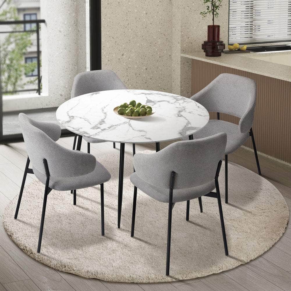 110cm Round Dining Table with 4PCS Chairs Fabric Grey