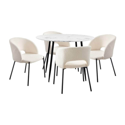 110cm Round Dining Table with 4PCS Chairs Sherpa White