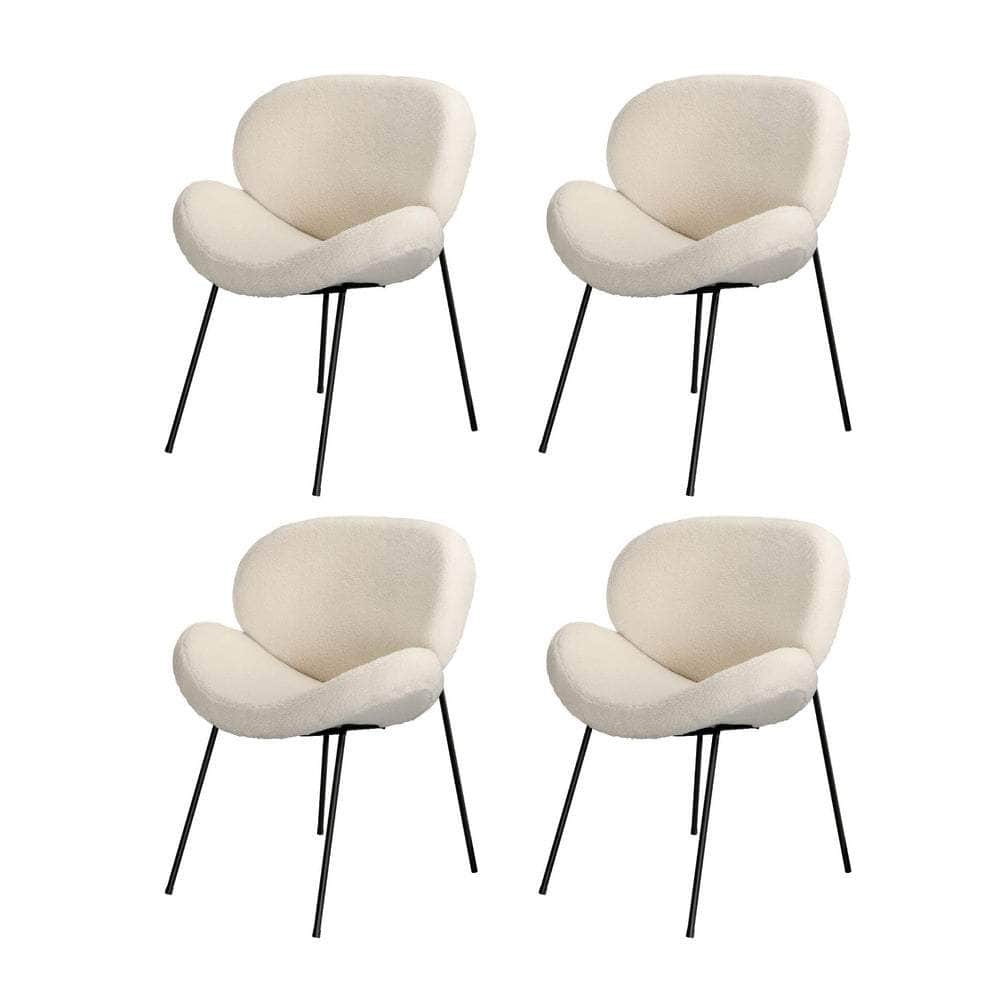 110cm Round Dining Table with 4PCS Chairs White Sherpa